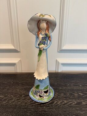 Blue Sky Corp Clay Art Girl with Bouquet BlueDress Ivory Signed Heather Goldmine